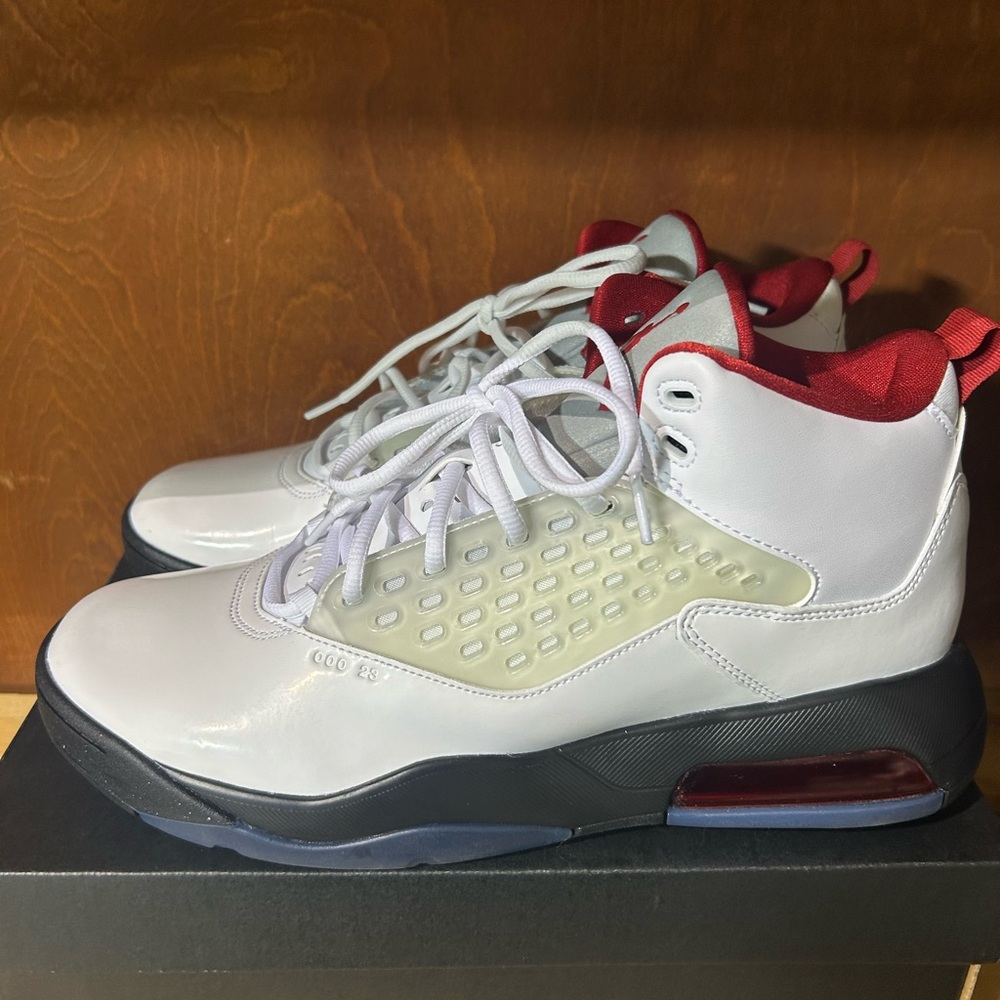 Jordan White and Red High-Top Sneakers
